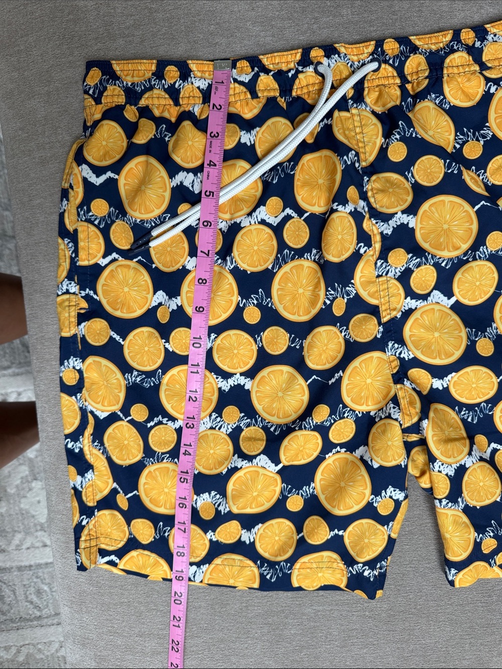 Men's Navy Swim Board Shorts with Yellow Citrus Print - Picture 7 of 8